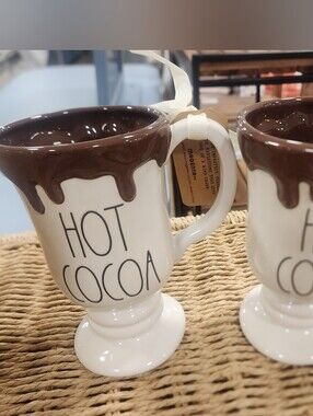 Rae Dunn Hot Cocoa Ceramic Mugs with Chocolate Drip Design - Set Of (2)
